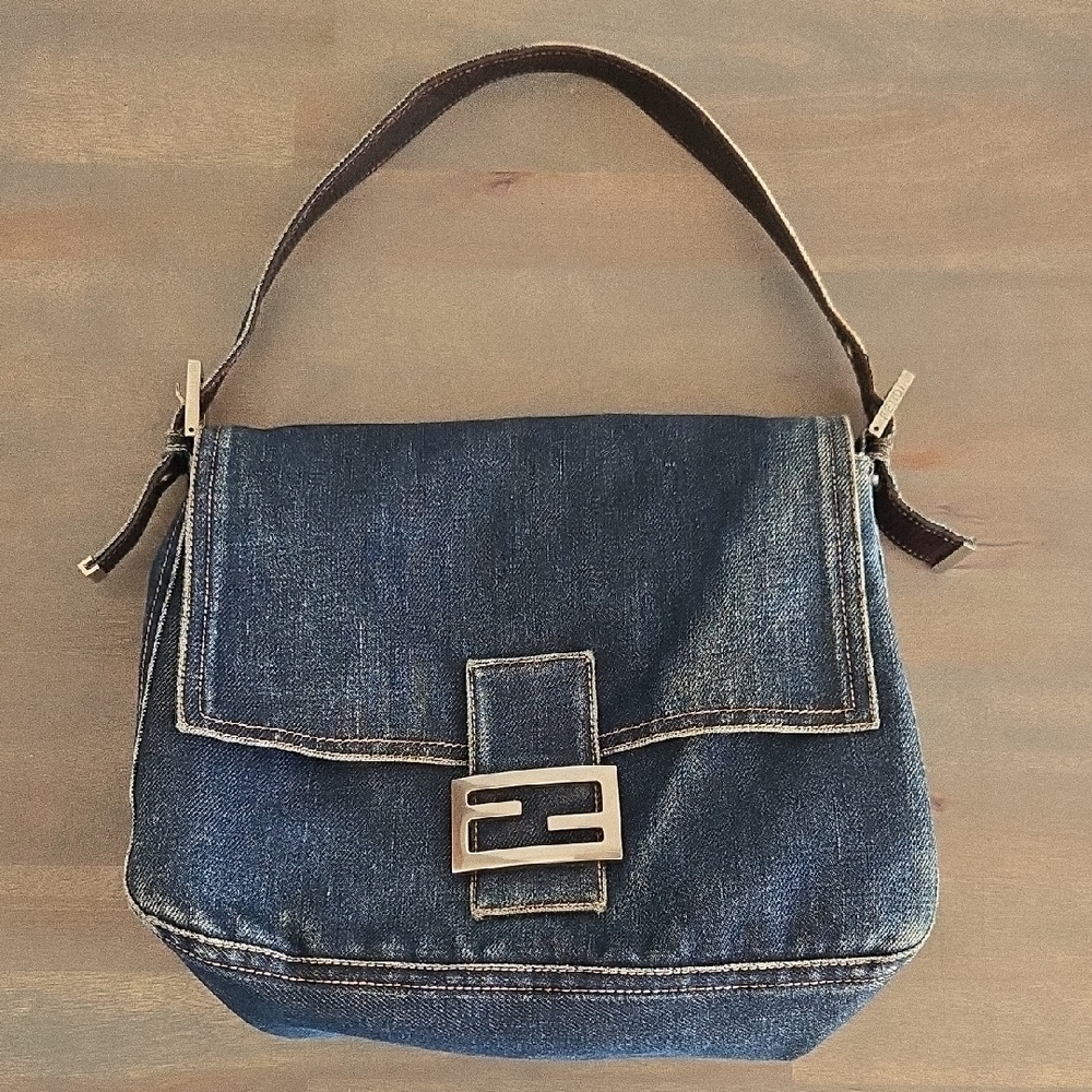 Auth Fendi Denim Mama Baguette